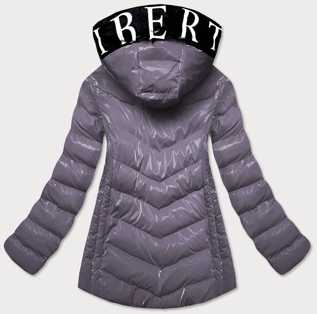 Błyszcząca kurtka damska z ozdobną podszewką szara (xw810x)