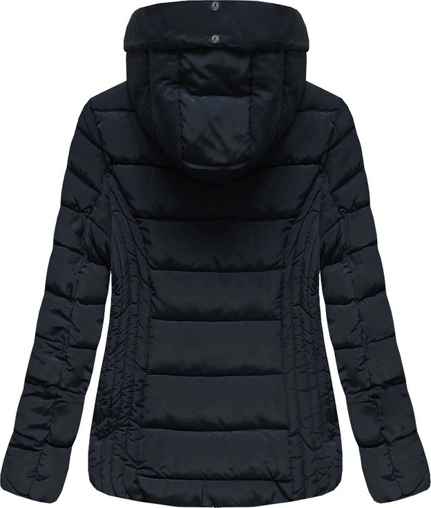 KRÓTKA PIKOWANA ZIMOWA KURTKA DAMSKA Z KAPTUREM GRANATOWA (R2618)