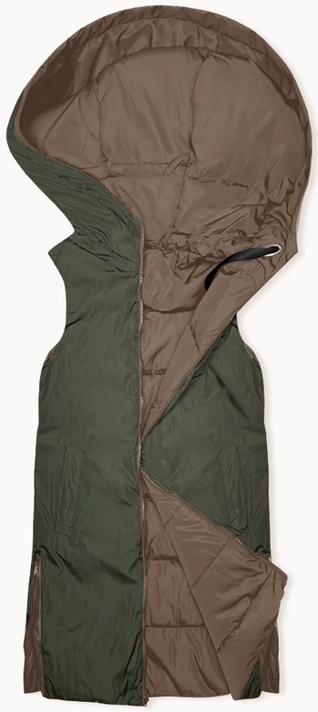 Długa kamizelka damska dwustronna beż-khaki (B8159-12)