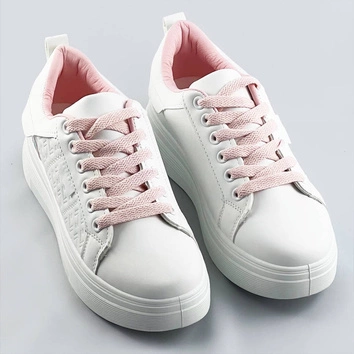 Damskie sneakersy sznurowane biało-różowe (c1029)