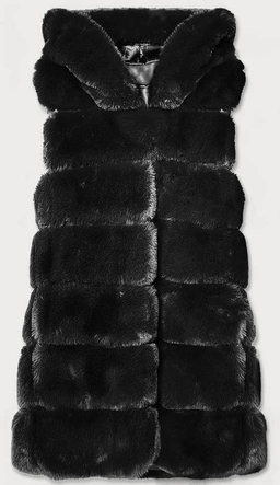 KAMIZELKA FUTRO Z KAPTUREM CZARNA (31120)