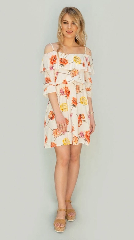 SUKIENKA HISZPANKA W KWIATY KREMOWA (356ART)