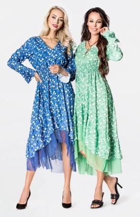 Zwiewna sukienka z ozdobnym dołem Ann Gissy zielona (DLY017)