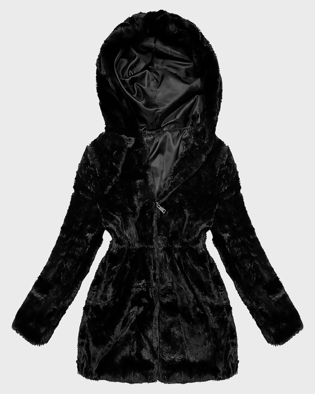 Futrzana kurtka damska z kapturem S'West czarna (B8062-1)