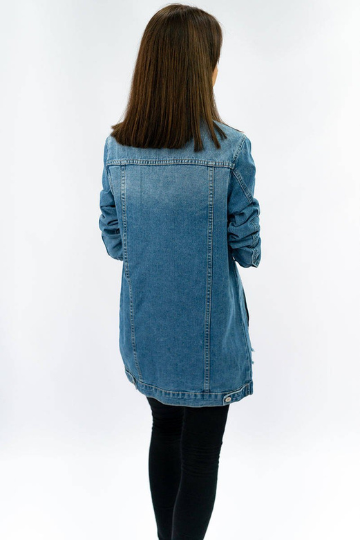 Długa damska kurtka jeansowa oversize niebieska (x-761)
