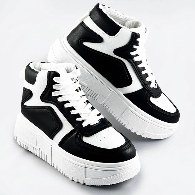Damskie sneakersy za kostkę biało-czarne (ms-52)