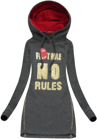 DŁUGA BLUZA Z CEKINOWYM NAPISEM GRAFITOWA (X1725X)