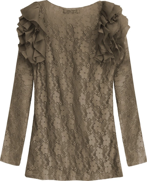 KORONKOWA BLUZKA W KWIATY KARMELOWA (3660)