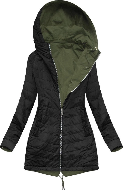 DWUSTRONNA PARKA Z KAPTUREM KHAKI-CZARNA (W306)