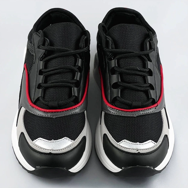 Sznurowane sneakersy z kolorowymi wstawkami czarne (6346)