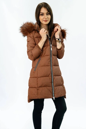 PIKOWANA DAMSKA KURTKA ZIMOWA Z KAPTUREM RUDA (7702)
