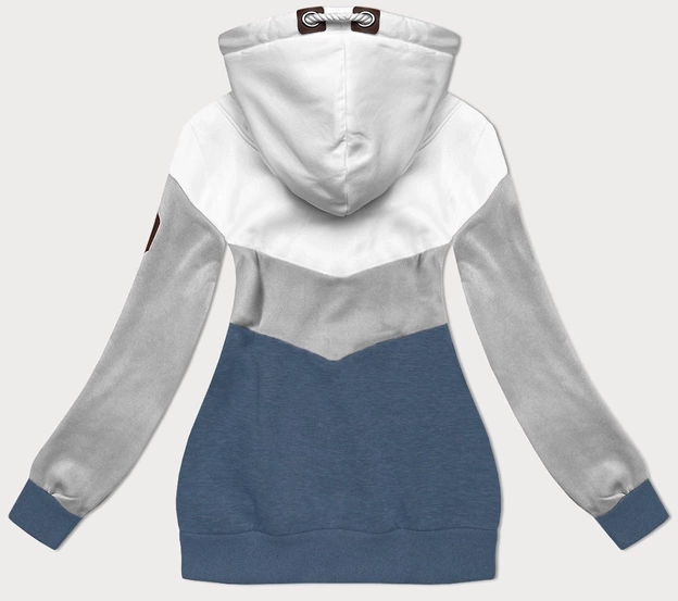 Trójkolorowa gruba bluza damska biały-szary-niebieski (2303)