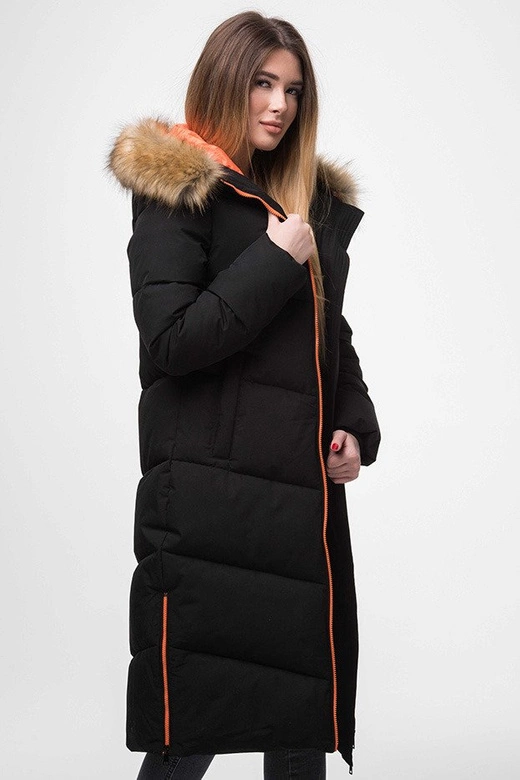 PROSTY PŁASZCZ ZIMOWY DAMSKI Z KAPTUREM CZARNY (J9-007)