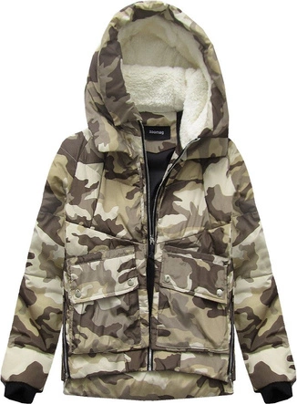 KRÓTKA KURTKA Z PUCHEM NATURALNYM MORO-BEŻOWA (C715)