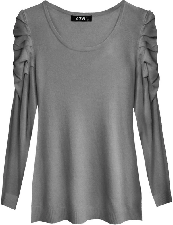 SWETER Z BUFIASTYMI RAMIONAMI CIEMNOSZARY (1528)