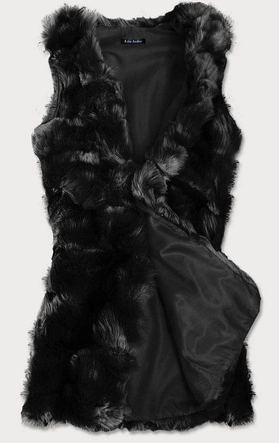 DŁUGA KAMIZELKA ZE SZTUCZNEGO FUTRA CZARNA (102#)