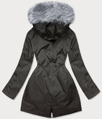 PARKA DAMSKA ZIMOWA Z FUTERKIEM KHAKI-SZARY (B532-11070)
