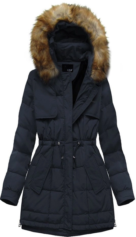 PIKOWANA KURTKA Z PUCHEM NATURALNYM GRANATOWA (8081)