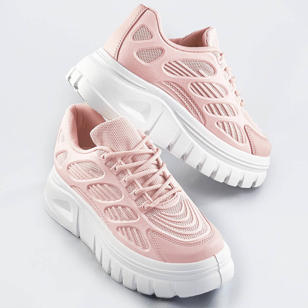 Sportowe buty damskie na platformie różowe (s222)