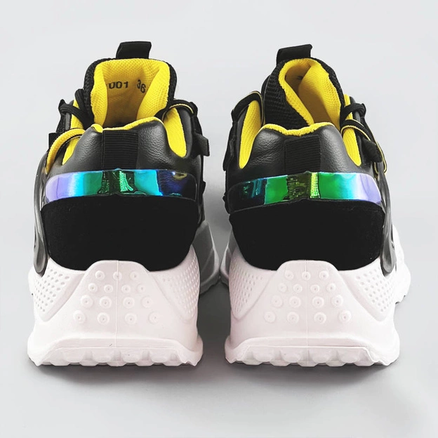 Sneakersy damskie z podwójnymi sznurówkami czarne (7001)