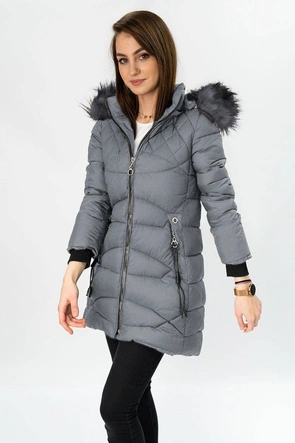 PIKOWANA DAMSKA KURTKA Z KAPTUREM SZARA (808)