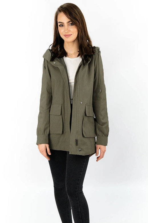 CIENKA KURTKA Z KAPTUREM OVERSIZE KHAKI (3302)