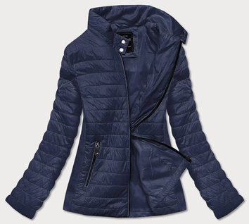 Cienka kurtka damska z dzianinowymi wstawkami granatowa (rqw-7013)