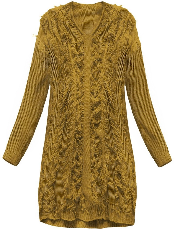 CIEPŁY SWETER Z FRĘDZLAMI MUSZTARDOWY (155ART)