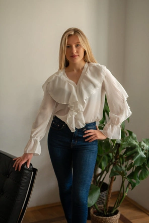 BLUZKA Z FALBANAMI ECRU (474ART)