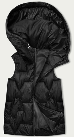 Bezrękawnik damski z kapturem czarny (B8171-1)