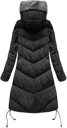 Długa kurtka zimowa z kapturem czarna (7755BIG)