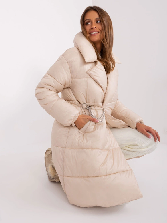 Lekka puchowa kurtka zimowa damska Factory Price jasnobeżowa (TR8310)
