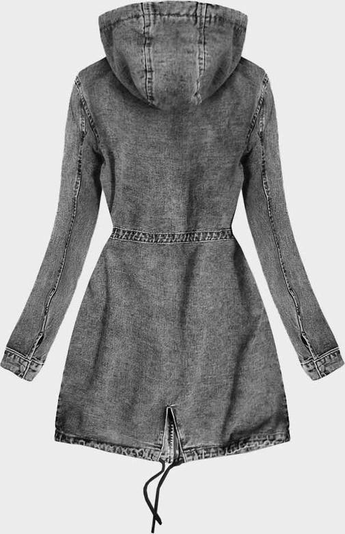 Długa jeansowa damska kurtka z kapturem czarna (C122-H)