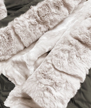 PARKA DAMSKA ZIMOWA NA MISIU KHAKI-ECRU (B530-11046)