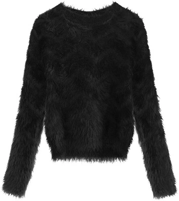 KRÓTKI FUTRZANY SWETER CZARNY (499ART)