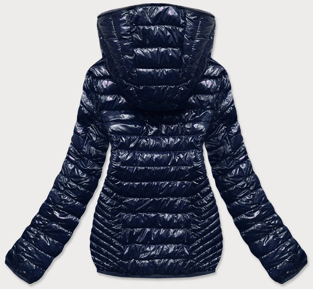 Pikowana kurtka damska z kapturem granat (b9752)