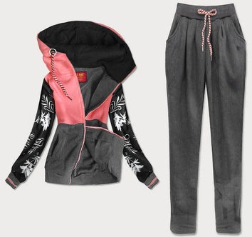 KOLOROWY DRES DAMSKI ŁOSOSIOWO-GRAFITOWY (AMG681)