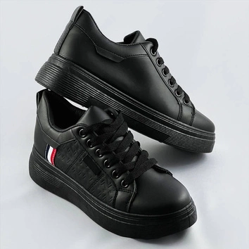 DAMSKIE SNEAKERSY SZNUROWANE CZARNE (C1029)