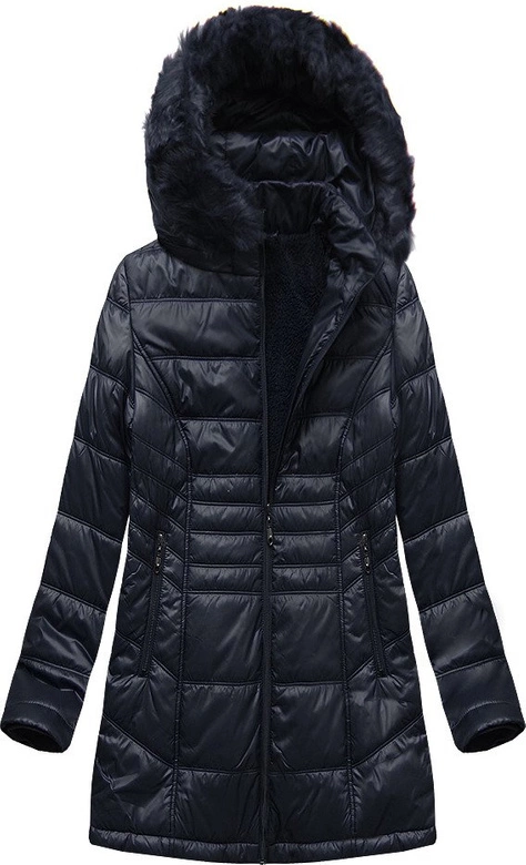 PIKOWANA DAMSKA KURTKA ZIMOWA Z KAPTUREM GRANATOWA (B2617-30)