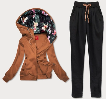 DAMSKI KOMPLET DRESOWY Z ROZPINANĄ BLUZĄ KARMELOWY (AMG578)