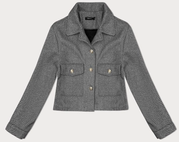 Krótka kurtka w prążki z ozdobnymi guzikami szara (244002)