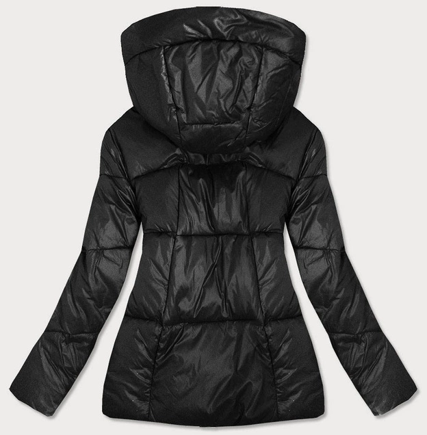 DAMSKA KURTKA PIKOWANA Z ODPINANYM KAPTUREM CZARNA (7564)