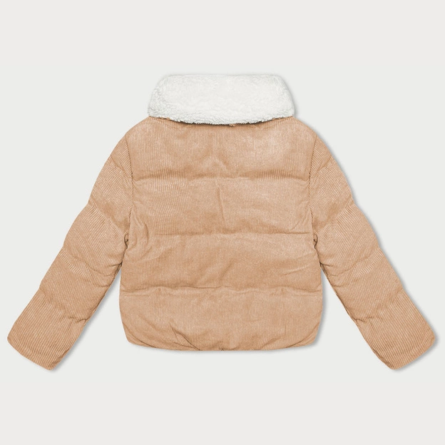 Sztruksowa kurtka damska z wysoką stójką J Style piaskowa (5M3230-333)