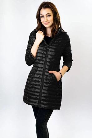 DŁUŻSZA KURTKA DAMSKA PIKOWANA CZARNA (7178)