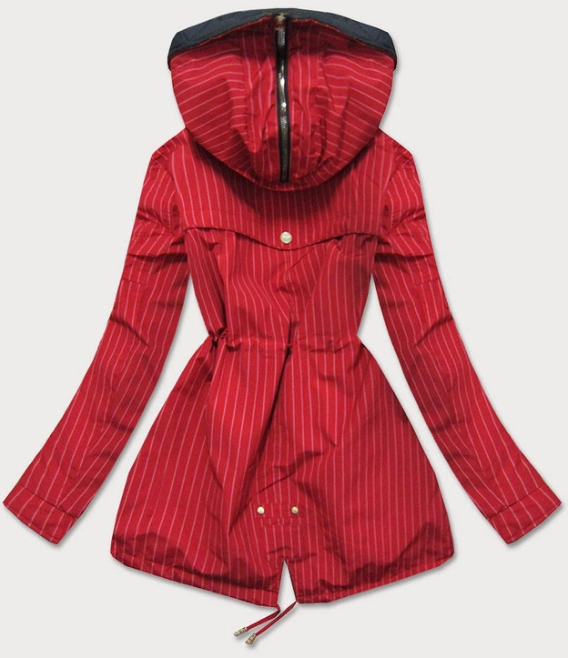 DWUSTRONNA KURTKA Z KAPTUREM W PASKI CZERWONO-CZARNA (W659BIG)