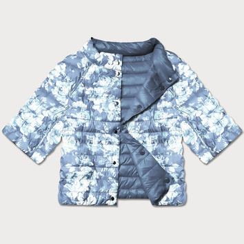 Dwustronna kurtka damska plus size z rękawem 3/4 Minority jasny niebieski/kwiaty (M23-7010-50)