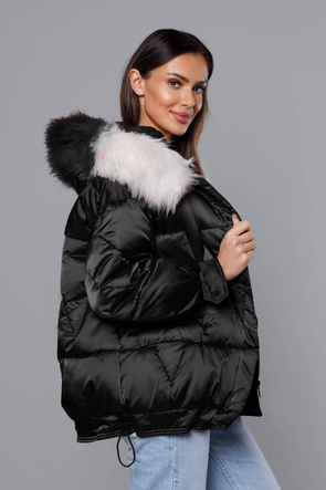 Krótka kurtka oversize czarna (H-1109-01)