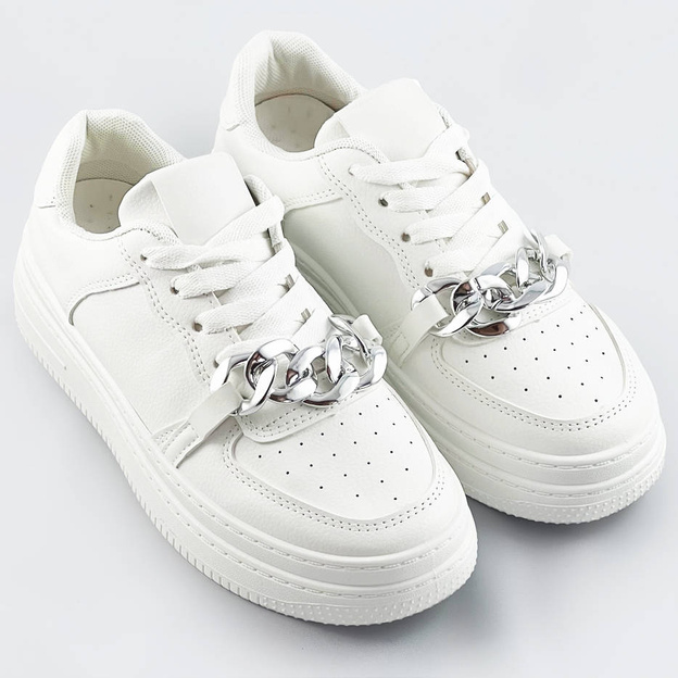 Sportowe buty z łańcuchem damskie białe (b-545)