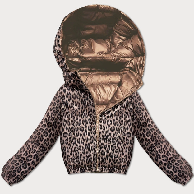 Dwustronna krótka kurtka damska Minority brązowa panterka (M6-6001-305)