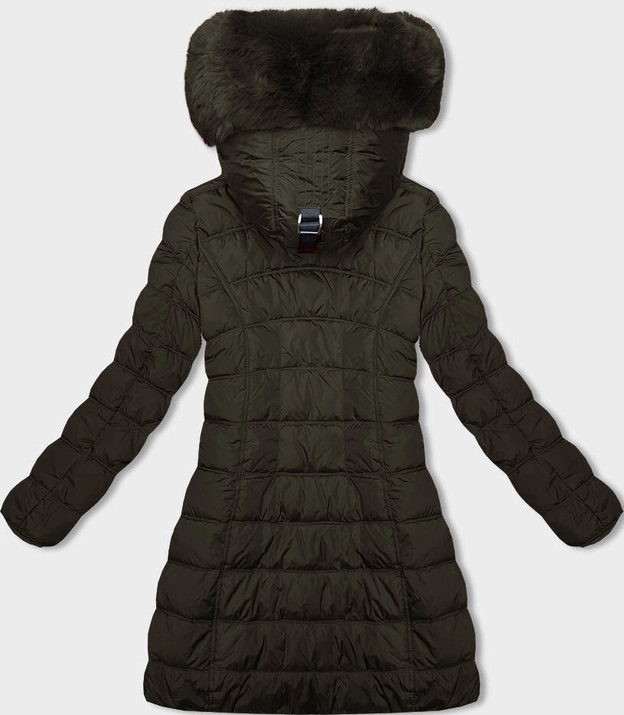 Zimowa kurtka damska z kapturem khaki (2M-21013)